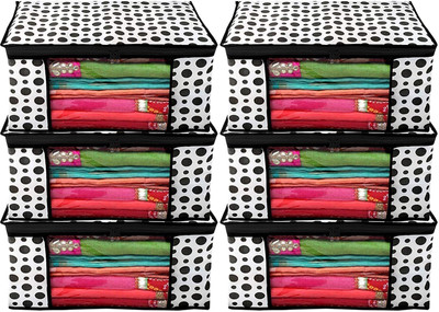 MADHVAN saree cover Foldable Saree Covers/Clothes Storage Bag/Wardrobe Organizer With Transparent set of 6(Black, White)