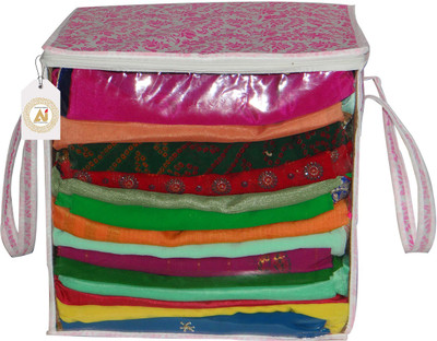 Ankit International AI_PB_001 XL Saree Cover/sari organizer with handles and transparent front (15 * 12 * 15 In),(Pack of 1), Pink Patti AI_PB_001(Pink)