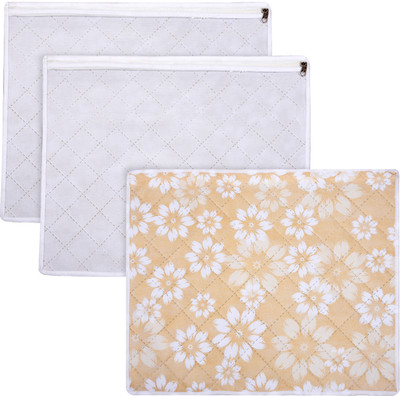 KUBER INDUSTRIES Garment Cover Flower Quilted Single Packing Saree Bag with Top Visible Window|Pack of 3| Clothes Storage Bag(Golden)