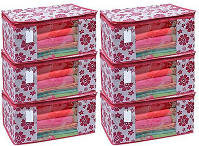 METRONAUT Bag Set of 6 Non-Woven Printed Saree Cover/Cloth Storage with Transparent Window PInK(Pink)