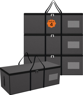 KUBER INDUSTRIES Storage Bag Pack of 4 Jumbo Storage Bags For Clothes Large With Zip & Handles | Dark Grey Cloth Storage(Dark Grey)