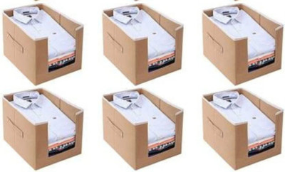 ShubhKraft Closet Companion – Shirt Stacker Organizer Box, Foldable Storage for Shirts, T-Shirts, Blouses, and Kids’ Clothes (Pack of - 6)(Beige)