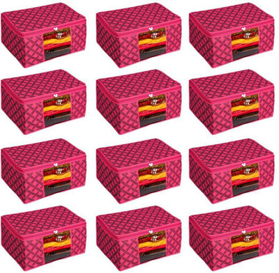 ASCREATION Garments Cover Check Print 12 Non Woven Fabric Saree Cover Clothes Organiser Transparent Window Saree Cover(Pink)