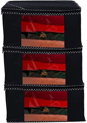 ASCREATION Bsc Non- Woven Saree Cover With Transparent Window Set Of 3(Black)