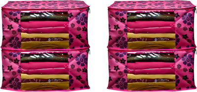 PRAHAN INTERNATIONAL PI_NPF_04 NON WOVEN NEW PINK FLOWER SAREE COVER PACK OF 4 PI_NPF_04(Pink)