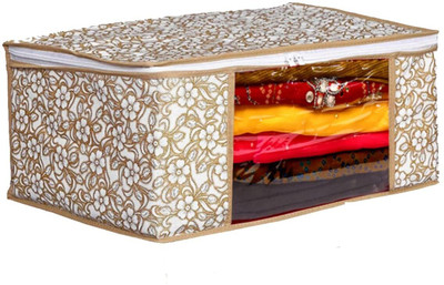 farhan bags Saree Cover/Bags/Organizer For Wardrobe - Foldable Saree Covers With Zip, Multipurpose Storage Bag For Suit, Lehanga, Dress Packing With Transparent Window,Pack of 1(Beige)