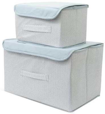 Organo Craft Non Woven Big and Small Foldable Cloth Storage Box with Lid & Handle | Multipurpose Wardrobe Organizer for Clothes Sarees, Toys & Blankets (Combo of 2)(Grey)