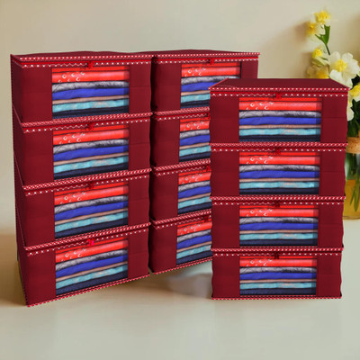 KUBER INDUSTRIES Designer Non woven Saree cover/ Saree Bag/ Storage bag Set of 12 Pcs 9 Inches Height COMBONWCMBB38(Maroon)