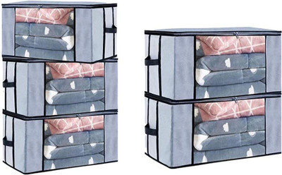 AQSA ENTERPRISE Large Capacity Foldable Storage Bag with Transparent Window & Zipper | Non-Woven Organizer for Blanket, Sarees, Clothes, Comforters & Woolens | Breathable Fabric Storage Bag with Side Handles Combo of 5(Grey) AQSA ENTERPRISE Large Capacity Foldable Storage Bag with Transparent Window & Zipper | Non-Woven Organizer for Blanket, Sarees, Clothes, Comforters & Woolens | Breathable Fabric Storage Bag with Side Handles Combo of 5(Grey)