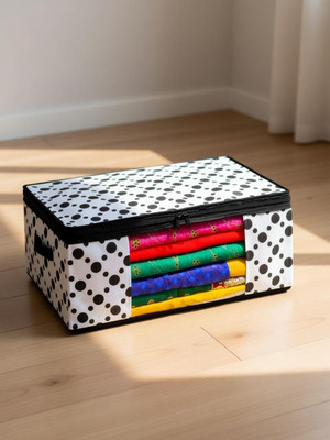 ANKIT INTERNATIONAL Saree Cover Premium High-Quality Garment Cover Storage Bag For Wardrobe Organizer Garments Storage bags-Big in size Polka dot saree cover Pack of 1(Black, White)