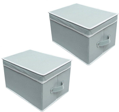 Stowcraft Foldable Non Woven Fabric Storage Box with Lid | STBC Box Black-P1 Storage Organizer Bin for Clothes, Toys, and Home Essentials 2 Pcs(Grey)