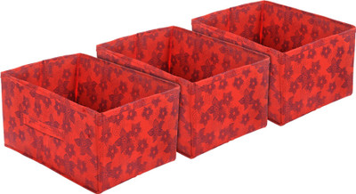 KUBER INDUSTRIES Designer Metallic Flower Print Rectangular Flodable Storage Box-Pack of 3(Red) HS43KUBMART026335(Red)