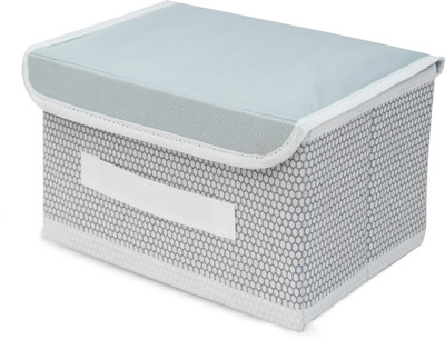 wini krafts Set of 2 Small Non-Woven Storage Box Wardrobe Closet Organizer Foldable Stackable Basket/Bins with Lid and Handle(Grey)