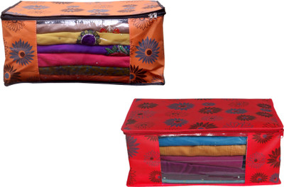 Ukhari International AI_OF 1_RF 1 Orange & Red Flower Saree cover Front Transparent Pack of 2 AI_OF 1_RF 1(Multicolor)