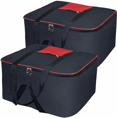 Champaran Industries Underbed Rectangular Storage Bag with Zipper And Handle,Black-Red (SET OF 2) Cotton Laundry Bag(Black)