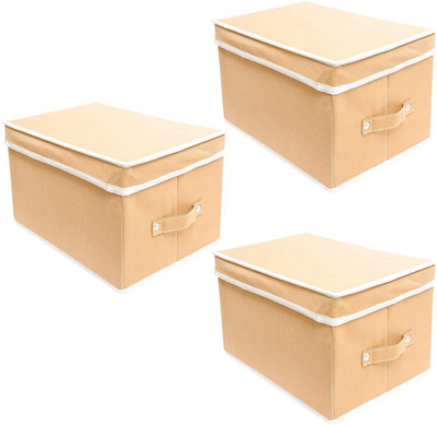 uhi Multipurpose Storage Box With Lid | Foldable Organizer for Clothes Storage Box Organizer Wardrobe 34 DGC34(Beige)