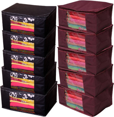 adhira creations Saree cover pack of 10 Saree cover/Wardrobe Organizer Clothes /Storage Cover Pack of 10 saree cover/ Storage box/ cloth pouch(Black Maroon)