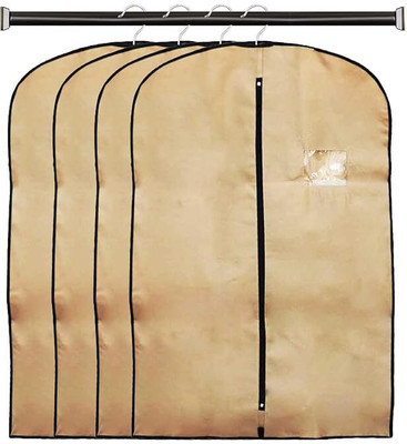 farhan bags Stylish One Side Transparent Non Woven Coat/Suit/Blazer Cover Set of 4(Brown)