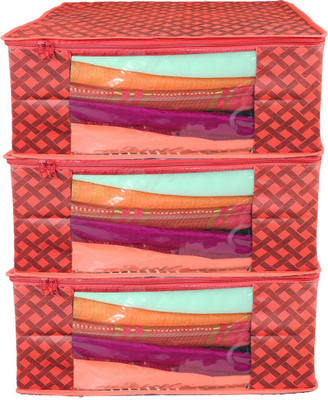GULAFSHA INDUSTRIES Non Woven Cloth Covers/Saree Covers and Cloth Organizers for your wardrobe Stylish and Printed Pack of 3(Red)