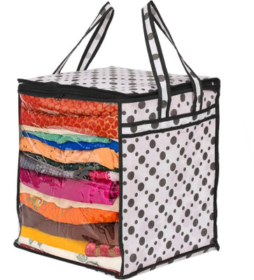 House of Common Polka Dot Xl Non- Woven Saree Cover With Full Size Transparent Window Set Of 1(White, Black)