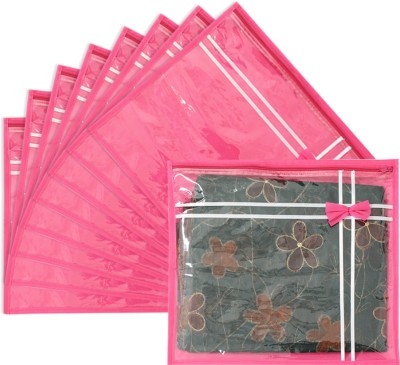 PrettyKrafts Storage Bag with zip set of 9 (Pink) Flower Design Top Transparent Single Saree Cover, set of 9 F1649_SC_Pink9(Pink)