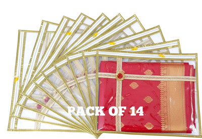 nuso Attractive One Flower Design Transparent With Zip Suit Cover Gift Bag Cloth Storage (PACK OF 14) Premium Single Saree Cover(Gold)