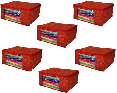 Kartual Travel-Friendly Chunari Printed Saree Cover with Zipper and Transparent Panel( Pack of 6)(Red)