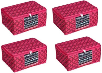 Hitvik Non-Woven Fabric Storage Bag Storage Bag Red Pattern Clothes Storage Bag - Pack of 4 Saree, Blanket Etc SCR04(Red)