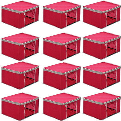 bapu creation 80 gsm solid light pink color sari cover packof12(Pink)