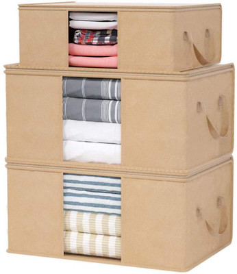 Korzina Multipurpose Non-Woven Underbed Storage Bag With Side Handles Blanket Cover with a large Transparent Window Storage Organizer Blanket Storage Bag for Wardrobe Set of 3(Beige) Korzina Multipurpose Non-Woven Underbed Storage Bag With Side Handles Blanket Cover with a large Transparent Window Storage Organizer Blanket Storage Bag for Wardrobe Set of 3(Beige)
