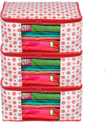 adhira creations SAREE COVER /CLOTH COVER Polka Dots Design Non Woven Fabric Saree Cover/Clothes Organiser Set OF SIX -06 SM115(RED AND WHITE)
