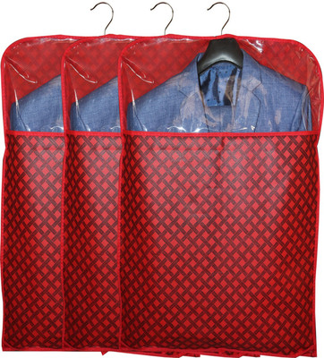 House of Common Front Transparent 2 in 1 Saree and Coat Covers Non Woven Suit/Coat/Blazer/Saree Covers Pack of 3(Red)