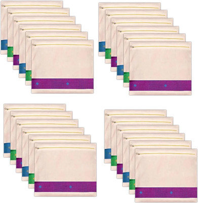 blendmix Garment Cover Cotton Saree Covers/Bag For Storage Single With Zip Closure Set Of 24 Big Size (16 X 14 Inches) For Clothes Bags And Wardrobe Organizer.,(off white)