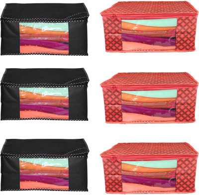 AMIRA INDUSTRIES saree cover Non Woven Fabric Saree Cover/Clothes Organiser for Wardrobe Set 6(Red, Black)