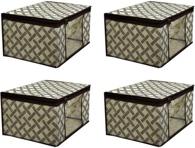 bapu creation 100 gsm Brown Stripe Ivory Background sari cover packof4(Ivory)