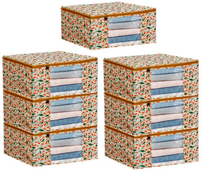 Sameer Enterprises Protector Covers Printed Design Combo Saree Bags (Ivory Pack Of 7) Non Woven Saree Cover With Zip Clothes Storage Bag Wardrobe Cloth Packing Organizer Large Transparent Window Garment(Ivory)