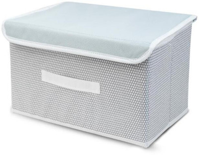 Ar Star Gold Set of 2 Non Woven Foldable Space Saver Storage Box Wardrobe Closet Organizer Stackable Basket/Bins with Lid & Front Handle for Clothes, Toys, Books(Grey)