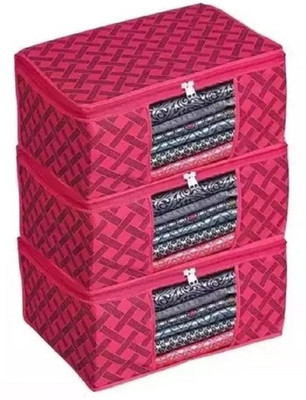 MADHVAN saree cover Non Woven Multi Saree Cover Storage Bags for Clothes Combo New Non Woven Multi Saree Cover Storage Bags for Clothes Combo New(Red)