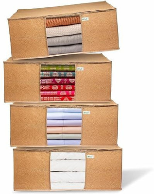 JD FRESH Big Underbed Wardrobe Organizer Storage Bag Moisture Proof Storage bag 4 PCs Saree covers for clothes With Zip Cover Transparent Window Multi-Purpose Toys Storage Bag Books Magazine/Blankets/Clothes storage with zip(Orange)