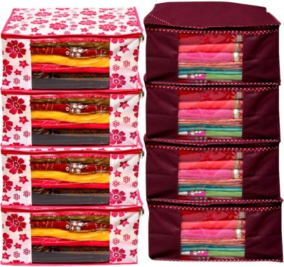 House of Common Travel Box/Wardrobe Organizer/Cloths Cover Saree Cover Pack of 8 Non Woven Fabric Best Stitching & High Quality Product Storage Box/Wardobe Organizer with transparent window(Pink & Maroon)