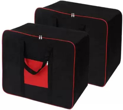 S.V.Enterprises Moisture Proof Big Underbed Storage Bag For Multi Purpose Use Foldable Blanket Storage Bag, Cloth Storage Organizer, Blanket Cover with Zipper and Handles | Set of 2(Black & Red)