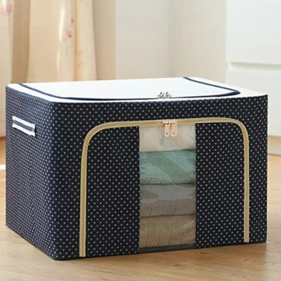 Glamexy Fabric Foldable Box Steel Frame Collapsible Wardrobe Storage Organizer Bag for Blanket Quilt Clothes Kids Dress Garment Shirt Saree Bag with Transparent Window-66L Storage Organizer Bag_66L(Blue) Glamexy Fabric Foldable Box Steel Frame Collapsible Wardrobe Storage Organizer Bag for Blanket Quilt Clothes Kids Dress Garment Shirt Saree Bag with Transparent Window-66L Storage Organizer Bag_66L(Blue)