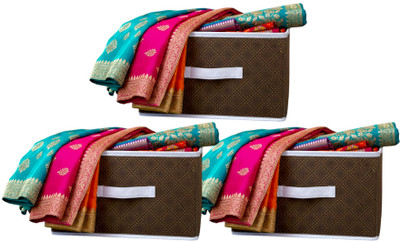 infinity craft Printed Storage Organizer Foldable Organizer for Cloths, kid's toy with Top Lid Store Other Household Items (Pack of 3)(Brown)
