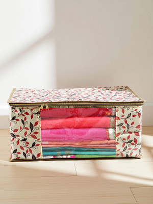 ANKIT INTERNATIONAL Saree Cover Premium High-Quality Trendy Saree Cover Storage Bag For Wardrobe Organizer Garments Storage bags-Big in size Leaf Printed saree cover Pack of 1(Beige, Orange)