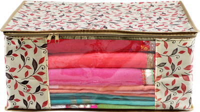 Saree Cover Premium High-Quality Trendy Saree Cover Storage Bag For Wardrobe Organizer Garments Storage bags-Big in size Leaf Printed saree cover Pack of 1(Beige, Orange)