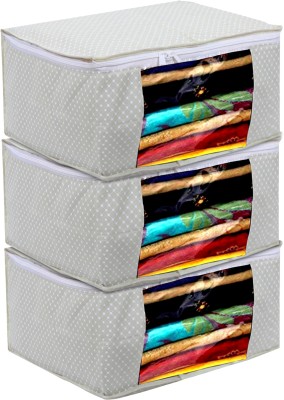 KUBER INDUSTRIES Saree Cover Cotton Water Resistant & Foldable Dot Print Saree Cover| Clothes Organizer for Home & Travel With Transparent Window,Pack of 3 (Cream)(Cream)