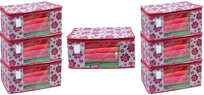 Aaliya Classic Series Multi uses Saree Organizer Bag with Transparent pack of 7 Strong Zip Closure UIJ104(pink flower)