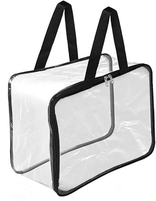 ASIFA Transparent PVC Storage Bag with Zipper and Handles 101_Multipurpose Clear Organizer for Clothes, 101_Blankets, Sarees, and Travel Essentials Set of 1(Transparent, Black)