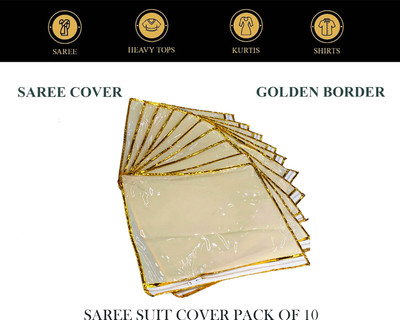 Harshiv Creation 10 Pcs Golden Non Woven Zipper Cover GOLDEN_SARE_COVER(Golden)