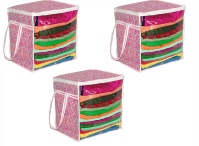 AMIRA INDUSTRIES XL Saree Cover/sari organizer with handles and transparent front 15 * 12 * 15 In Cotton Laundry Bag(Pink)
